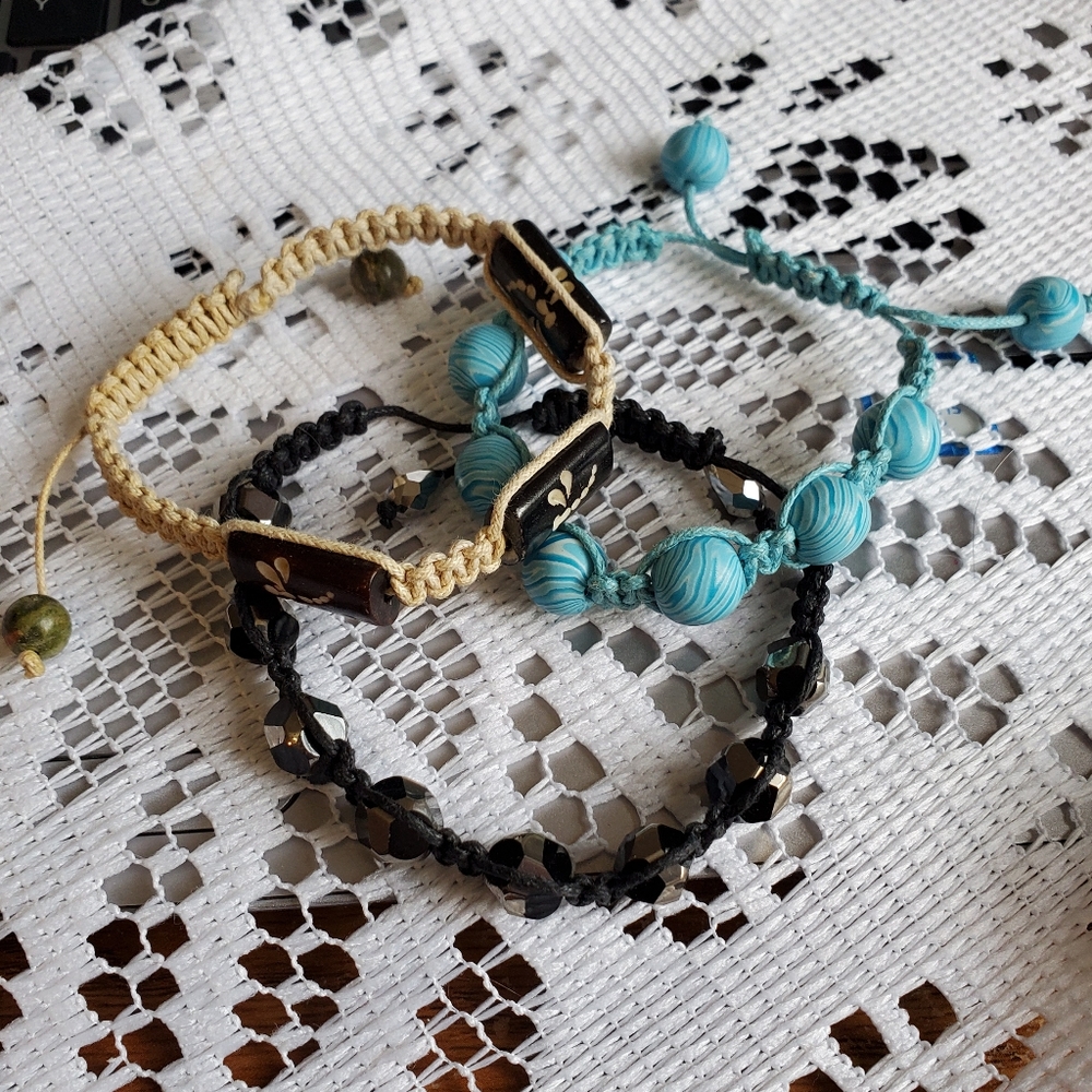 Three Corded Bead Bracelets OOAK | Handmade
